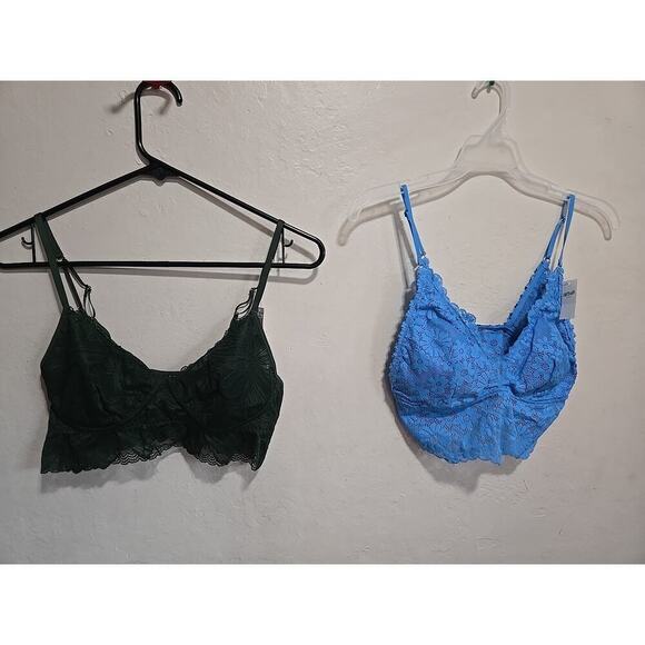 Bralette Lace Aerie Real Good Pink Black Long Line Bralette Size Medium Set Of 2 - Picture 1 of 15